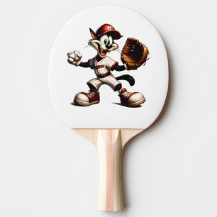 Goofy Cat Baseball Pitcher Winds Up Ping Pong Paddle