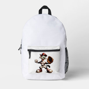 Goofy Cat Baseball Pitcher Winds Up Printed Backpack
