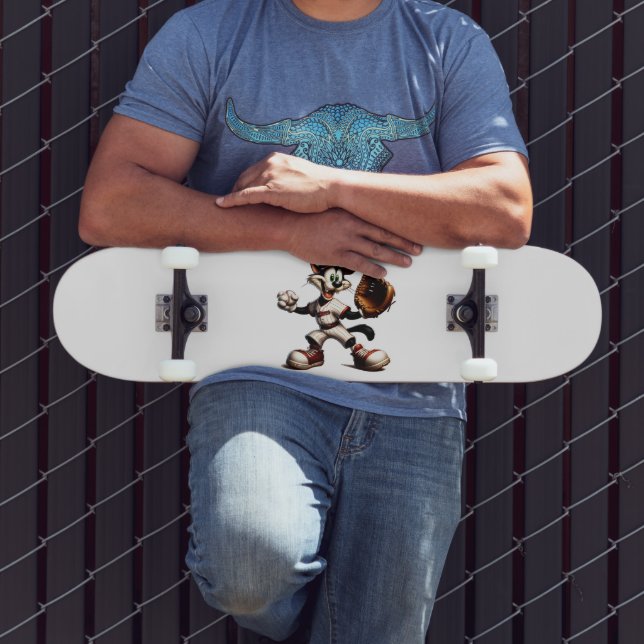 Goofy Cat Baseball Pitcher Winds Up Skateboard (Outdoor 3)