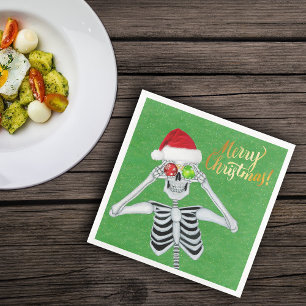 Goofy Christmas Skeleton Ornament Eyes Hat Green Napkin