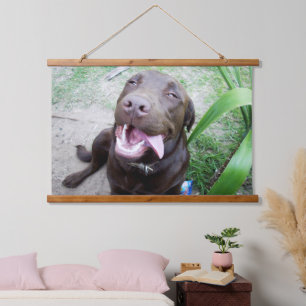 Goofy Delights: Chocolate Brown Labrador Puppy, Hanging Tapestry