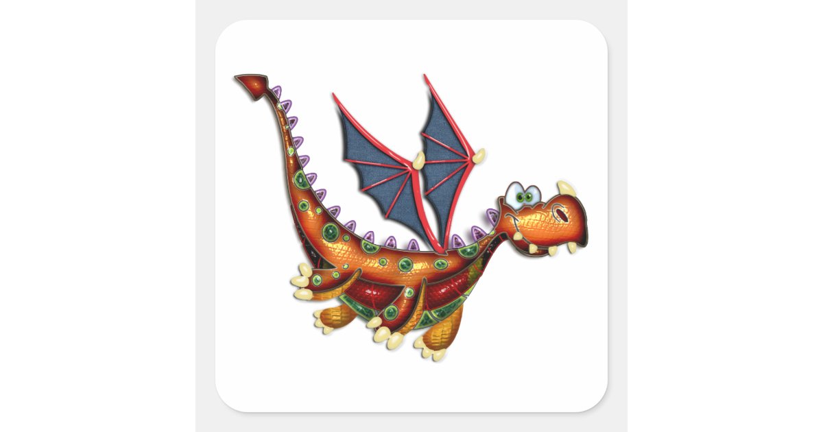 Goofy Exploding Dragon Goofy Flying Dragon Square Sticker | Zazzle