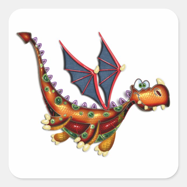 Goofy Flying Dragon Square Sticker (Front)