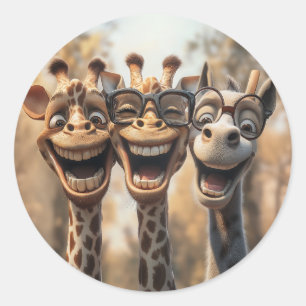 Goofy Giraffes in Glasses Classic Round Sticker