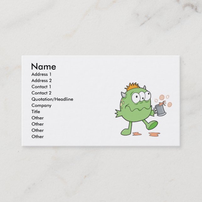 goofy green drunk monster cutie business card (Front)