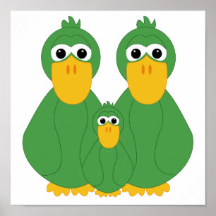 Goofy Green Ducks And Baby Poster