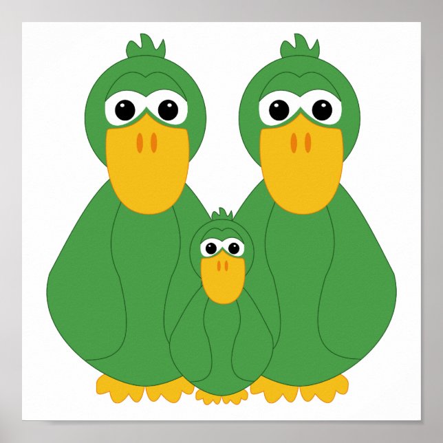 Goofy Green Ducks And Baby Poster (Front)