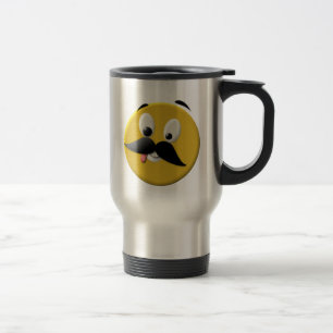 Goofy Happy Face with Moustache Travel Mug