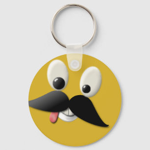 Goofy Happy Face with Mustache Key Ring
