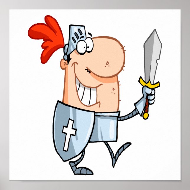 goofy knight in shining armour with sword cartoon poster (Front)