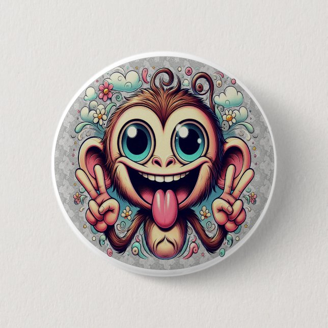 Goofy Peace Monkey Button (Front)