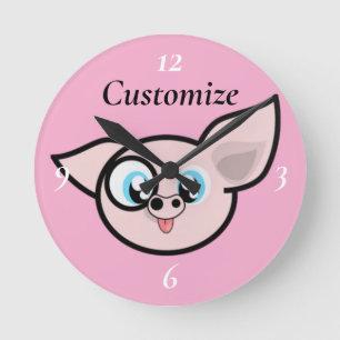 Goofy Pig Smiling Thunder_Cove Round Clock