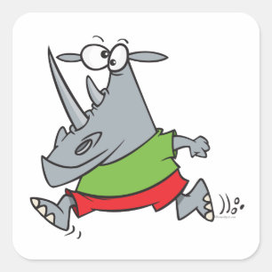 goofy running jogger rhino cartoon square sticker