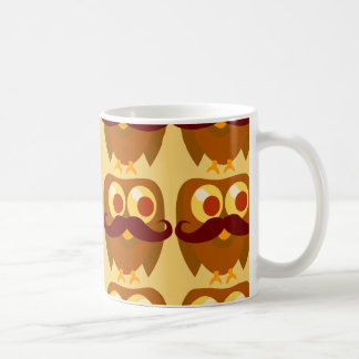 Goofy Trendy Moustache Owl Cartoon Character Coffee Mug