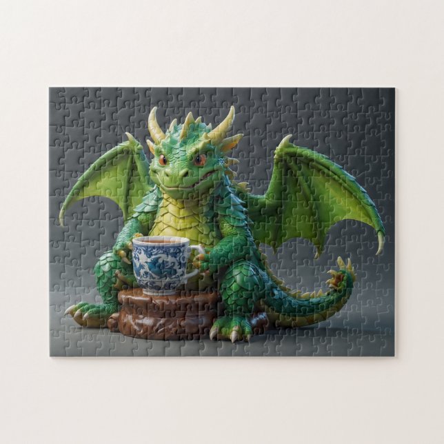 Goofy Welsh Dragon Drinking Tea Jigsaw Puzzle (Horizontal)