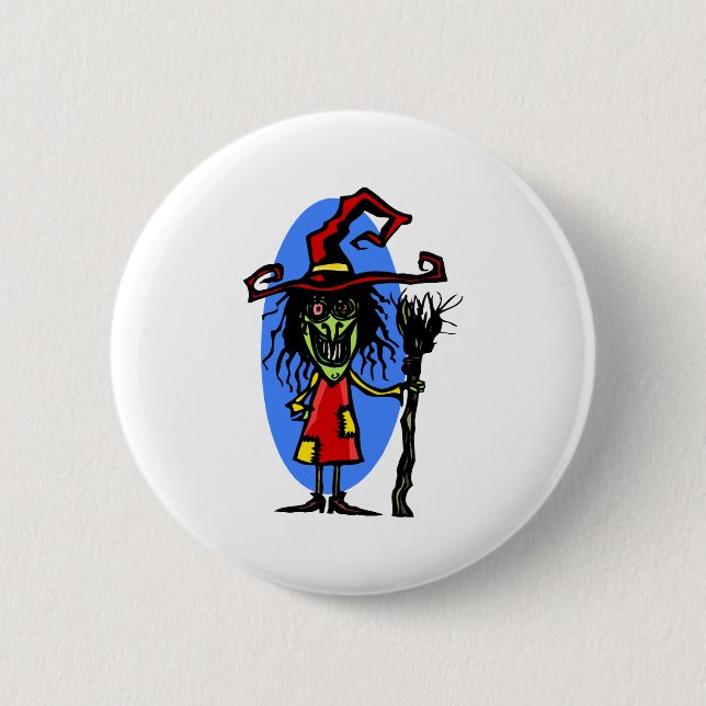 Goofy WItch with Broom 6 Cm Round Badge (Front)