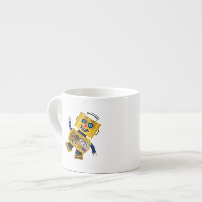 Goofy yellow toy robot espresso cup (Front Left)