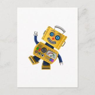 Goofy yellow toy robot postcard