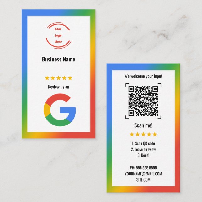 Google Maps Reviews & Ratings Card (Front/Back)
