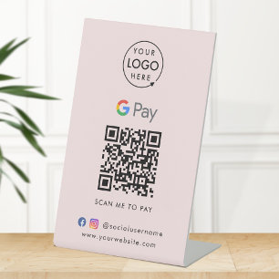Google Pay QR Code Contactless Payment Pink Pedestal Sign