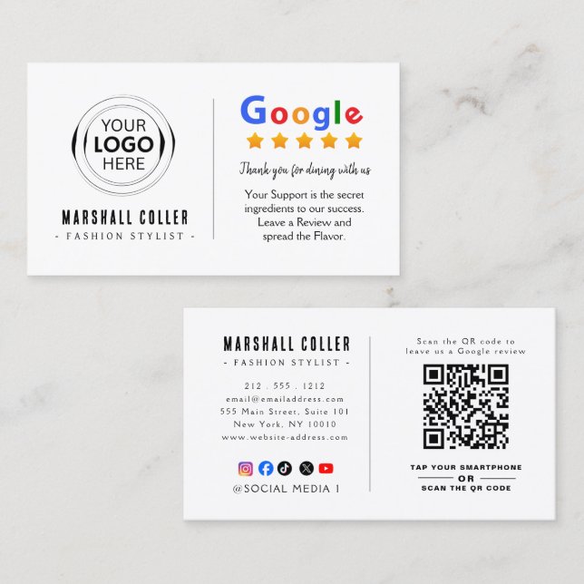 Google Restaurant Logo QR Code Business Card (Front/Back)