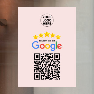 Google Review Business 5 Star Qr Code Blush Pink  Window Cling