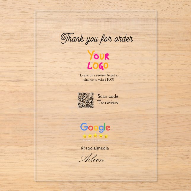 Google review business logo website scan QR code Acrylic Invitations (Front)