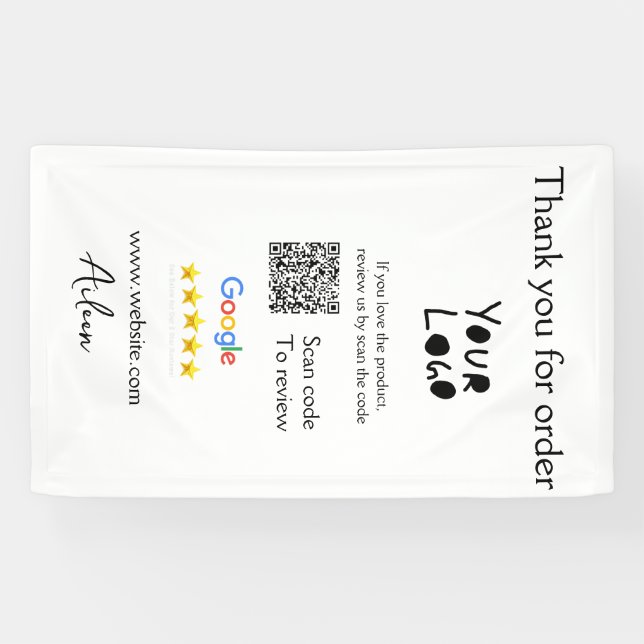 Google review business logo website scan QR code Banner (Horizontal)