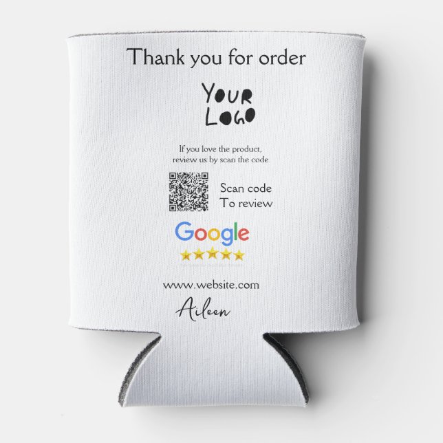 Google review business logo website scan QR code Can Cooler (Front)