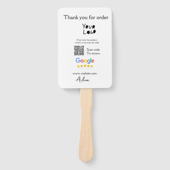 Google review business logo website scan QR code Hand Fan (Front)