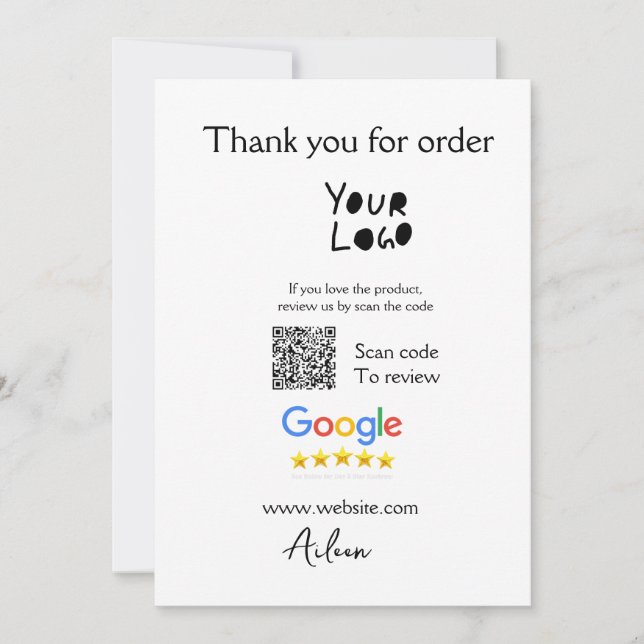 Google review business logo website scan QR code Invitation (Front)
