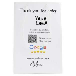 Google review business logo website scan QR code Medium Gift Bag