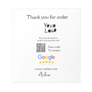 Google review business logo website scan QR code Notepad
