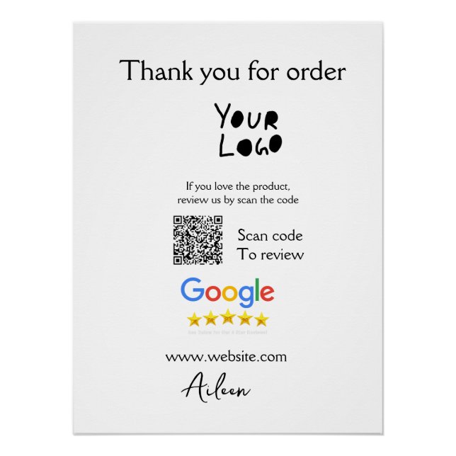 Google review business logo website scan QR code Poster (Front)