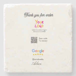 Google review business logo website scan QR code Stone Coaster