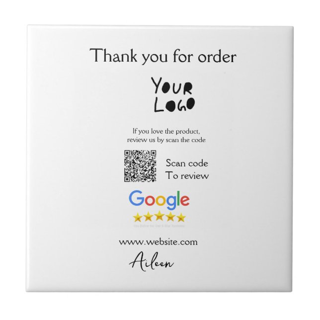 Google review business logo website scan QR code Tile (Front)