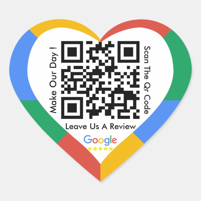 Google Review Link QR Code Heart Sticker (Front)