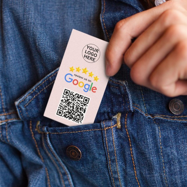 Google Review My Business 5 Star Qr Code Pink Business Card (Creator Uploaded)