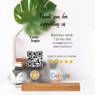 Google Review My Business Black Qr Code Logo Acrylic Sign