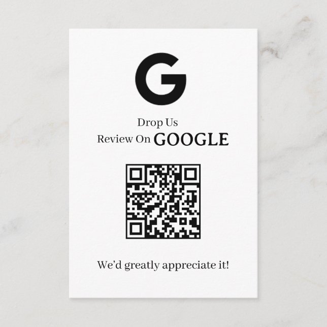 Google Review QR | Business Feedback Link Enclosure Card (Front)