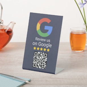 Google Review QR Code Blue Business Tabletop Sign