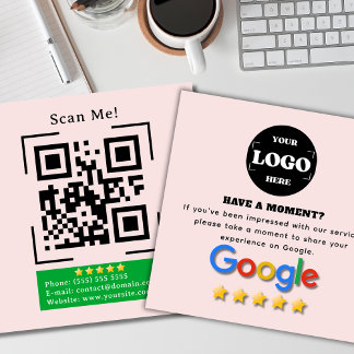 Google Review | QR Code | Blush Pink Modern  Square Business Card