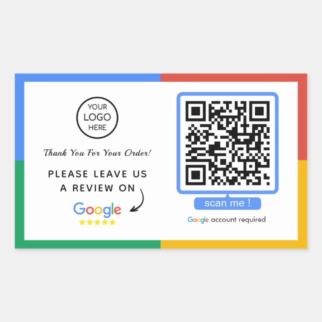 Google Review QR Code | Business Review Us Rectangular Sticker (Front)