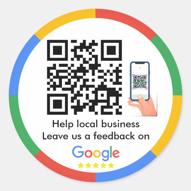 Google Review QR Code Classic Round Sticker (Front)