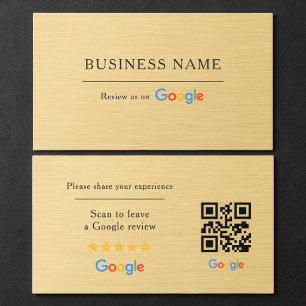 Google Review QR Code Faux Metallic Gold Business Card