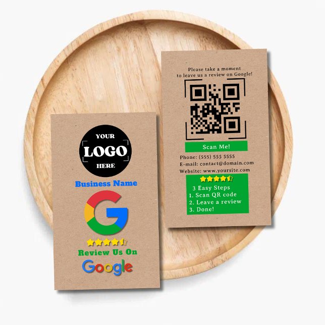 Google Review QR Code Link Kraft Rustic Business Card (Creator Uploaded)