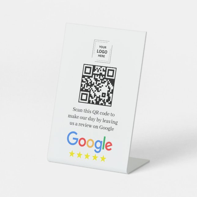 Google Review QR Code Tabletop Display Style Pedestal Sign (Front)