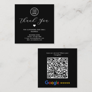 Google Review QR Code Thank You Black Modern Square Business Card