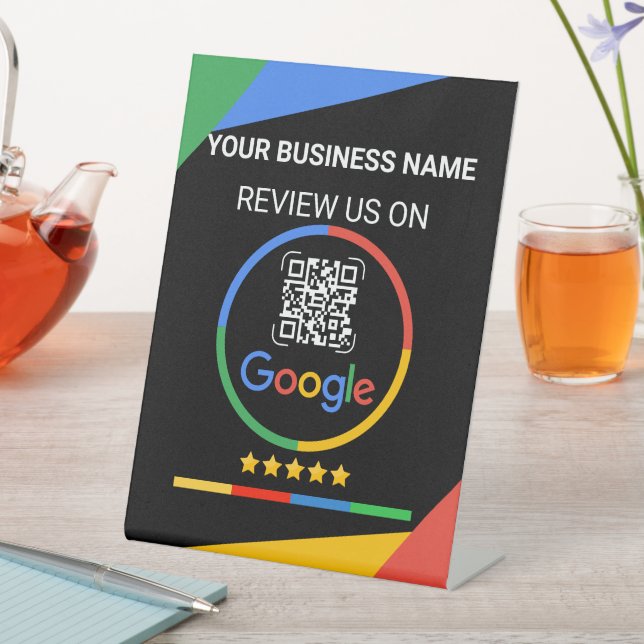 Google Review QR Code with Stars Black Pedestal Sign (In SItu)