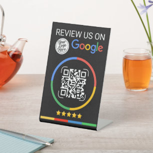 Google Review QR Code with Stars Black Pedestal Sign